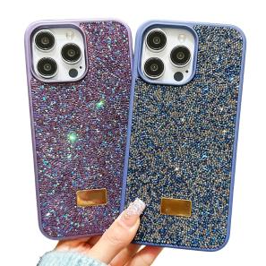 Luxury Dazzling Full Star Zircon Macaroon Color Metal Label Bling Glitter Shiny Diamond Anti-fall Protective Phone Case