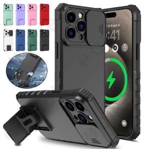 Hybrid Stand Military Grade Cases Slide Camera Lens Protection For iPhone 16 15 14 13 12 11 Pro Max 8 Plus Samsung S20 FE S21 S22 Ultra A13 A23 A33 A53 A73 A12 A22 A52 A72