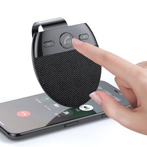 Bluetooth 5.0 Handsfree Wireless Car Kit Sun Visor Clip Speakerphone MP3 Music Player with Microphone Auto Loud Speaker Power On Connect Support Two Mobile Phones